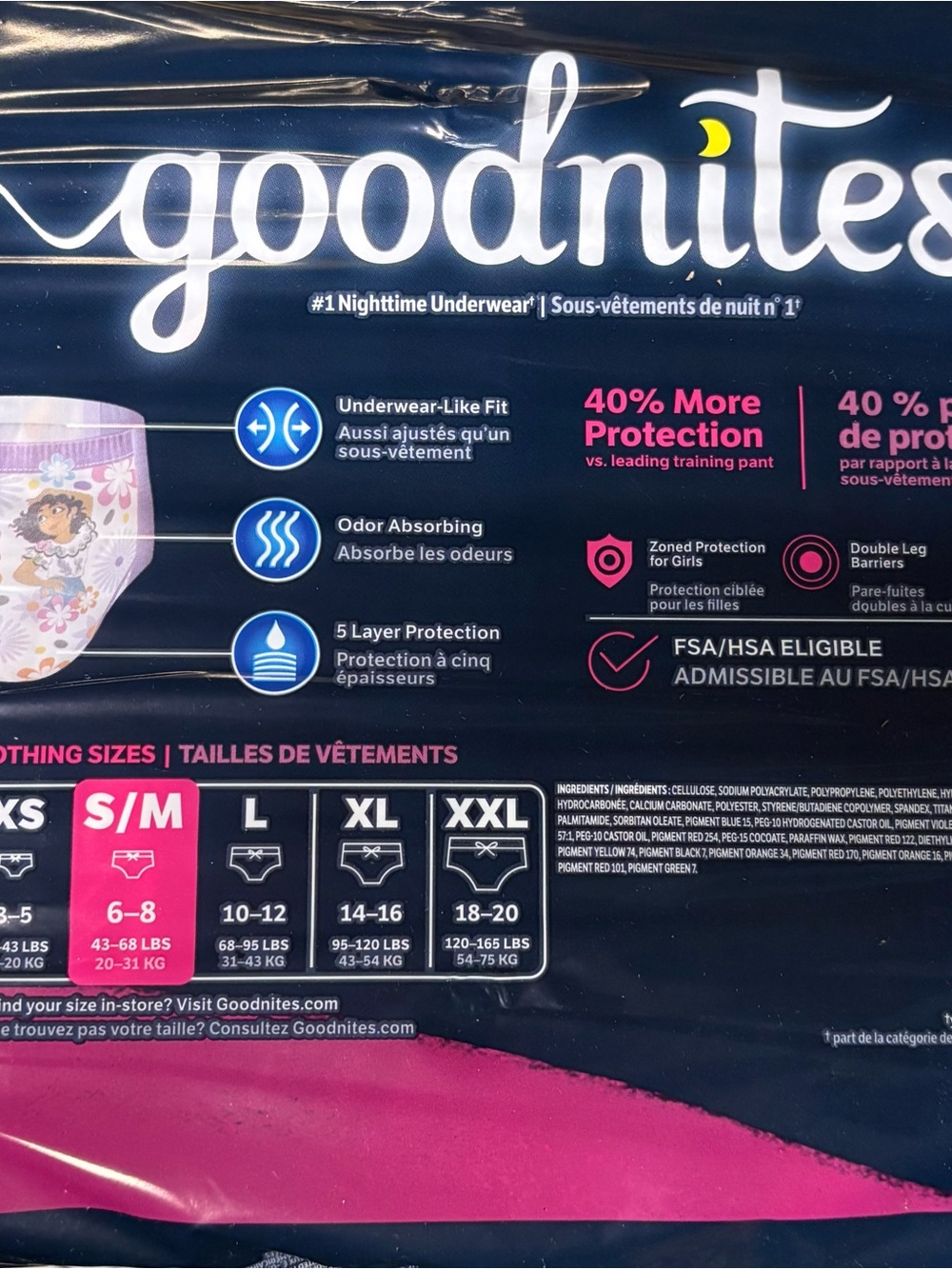 Goodnites Girls Overnight Training Pants - Pink Floral (S/M)